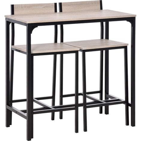 3-Piece Bar Table Set 2 Stools, Industrial Breakfast Bar Set Footrest, Backrest for Dining Room——Small Space (1/5)