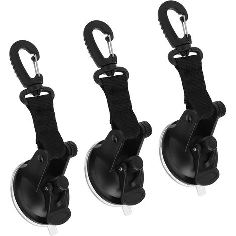 Lot de 3 mousquetons à ventouse portables et réutilisables pour la fixation de tentes, rotation noire. (1/5)