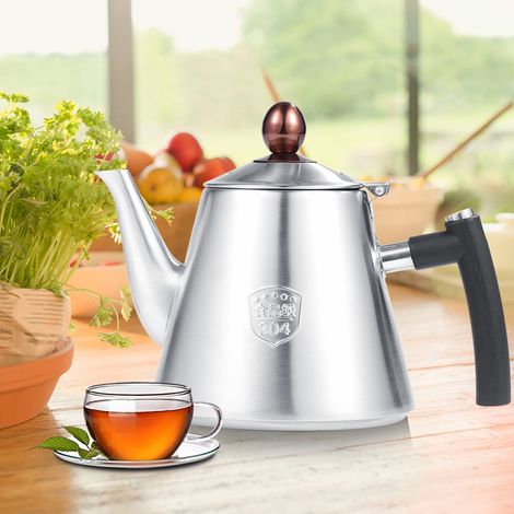Théière/cafetière en acier inoxydable 1,2 L avec poignée résistante à la chaleur et finition mate. (1/5)