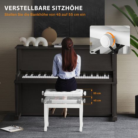 Tabouret de piano réglable en hauteur, banc pianiste avec coussin similicuir blanc pour clavier 64 x 35 x 45-55 cm (1/5)