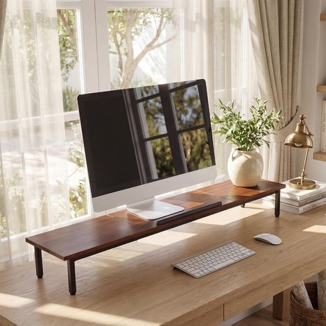 Supporto per Doppio Monitor, Tavolo 2‑in‑1 Regolabile per Laptop, 100×24×14 cm, Rialzo per Scrivania in Legno, Supporto Ergonomico per Schermo Computer, per Ufficio e Home Office (1/5)