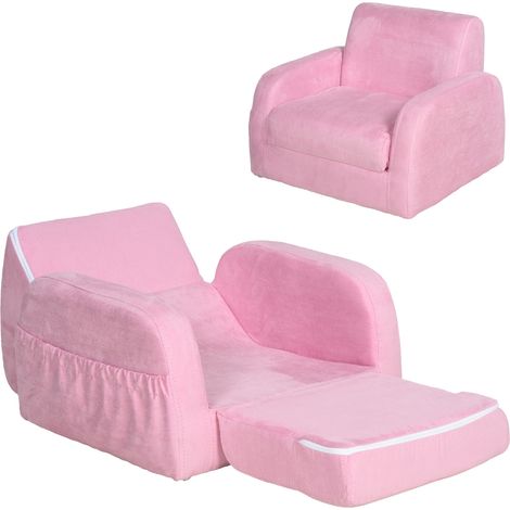 Canapé transformable enfant 2 en 1 2 positions avec repose-bras rembourré 47x45x38 cm Rose (1/5)