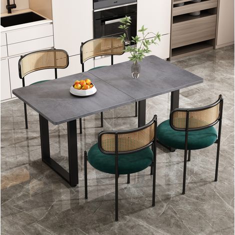 MEUBLIV Set tavolo da pranzo rettangolare e 4 sedie in velluto con intreccio grigio verde nero (1/5)