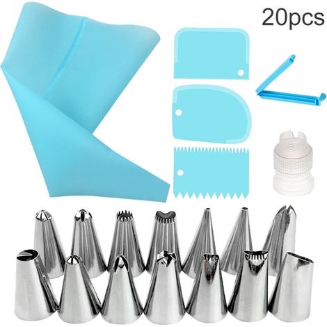 Douille À Décorer - Kit Sachet À Douille En EVA Alimentaire Avec Adaptateur Et Racloirs - Pour Décoration De Gâteaux Et Crèmes - 20 Pièces (1/5)