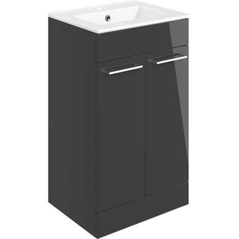 Signature Aalborg Floor Standing 2-Door Vanity Unit with Basin 510mm Wide - Anthracite Gloss (1/3)