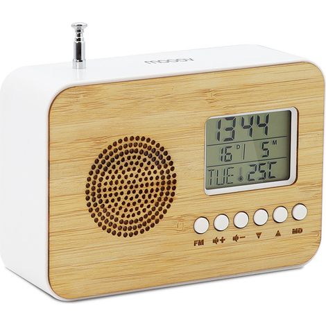 Réveil Bamboo de voyage avec fonction radio FM, date et température intérieure (1/5)
