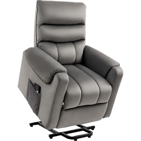 Fauteuil releveur massage électrique inclinable avec repose-pied, télécommande, revêtement tissu velours gris, relaxation confortable, design moderne, fauteuil relaxant motorisé. (1/5)