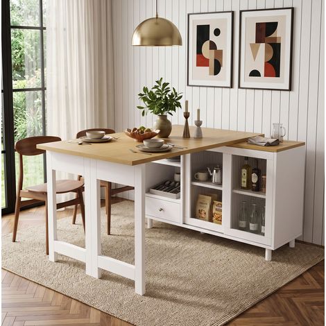 MEUBLIV Table à manger 120 x 40 x 75,5 cm blanc – pliante avec rangement (1/5)