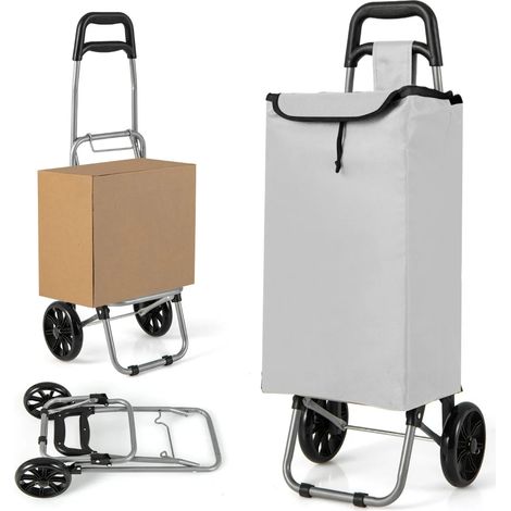 Shopping Trolley Cart with 2 Rubber Tires-Grey (1/2)