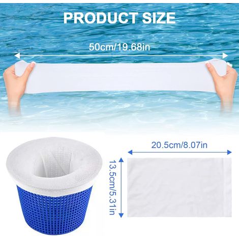 Paquete de 30 calcetines para skimmer de piscina, prefiltros reutilizables para retener polen, hojas, pelo y residuos en el filtro. (1/4)