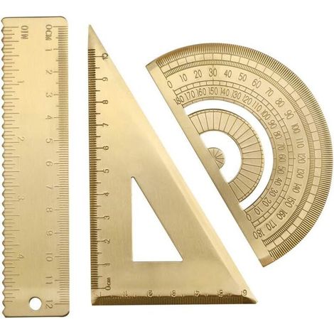 Set di geometria matematica in ottone, righello retrò a onda in metallo e righello triangolare, standard di geometria, goniometro, scala triangolare, kit matematico, forniture per studenti, accesso (1/5)
