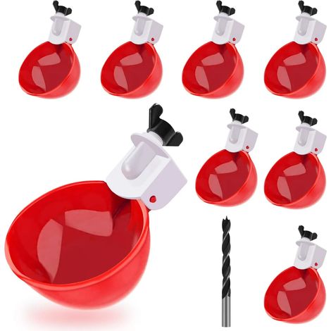 Ensemble de 8 abreuvoirs pour poules, système anti-fuite automatique avec raccord en T et outil de montage, rouge.-AquaForge (1/5)
