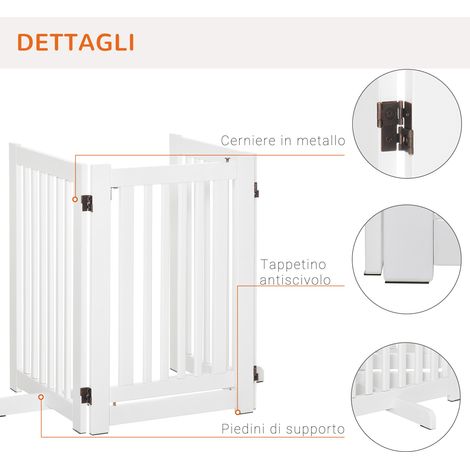 Panneau de séparation pliable 3 panneaux pour chien, porte centrale avec verrouillage, cadre MDF blanc, 155x76 cm (1/5)