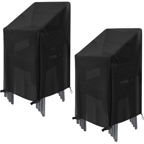 Funda para silla de jardín, 2 piezas, Funda protectora impermeable para muebles de jardín, Impermeable, 75 x 75 x 120 cm, Tela Oxford 210D, Negro (1/5)