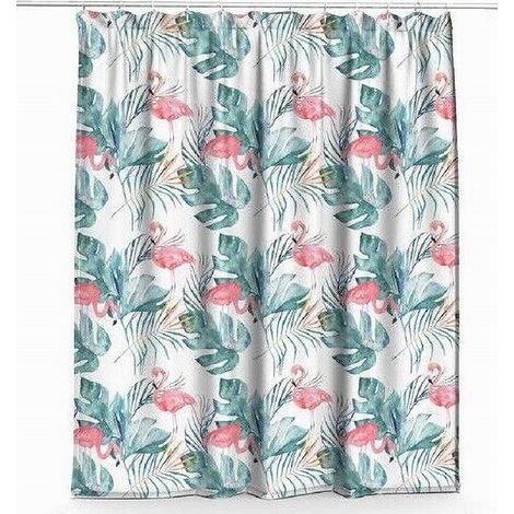 TRADE SHOP - Tenda Doccia Antimuffa Impermeabile 180x200cm Con Anelli Bagno Fenicotteri 69957 - (1/2)