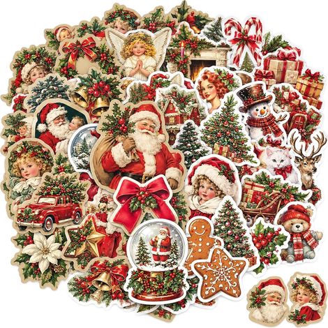 100 Autocollants Noël Vintage au Design Rétro, Stickers Vinyle PVC Imperméables pour Ordinateurs et Cadeaux, Conçus pour Scrapbooking, Cartes et Proje (1/5)
