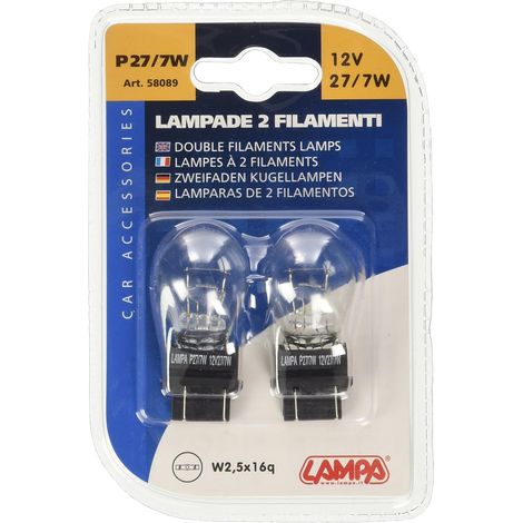 Ampoule double filament P27 - Lot de 1 - Verre transparent - Éclairage 7W 12V - Véhicules et machines - Culot standard (1/4)