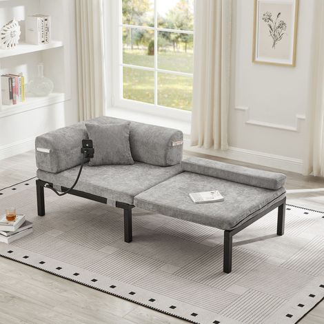 Canapé convertible 2 place en velours, canapé-lit escamotable, structure aspect bois, gain de place, gris