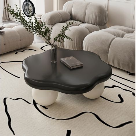 Mesa baja nube 79 cm MDF negro y blanco con patas esféricas, diseño moderno (1/5)