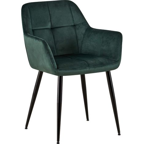 Chaise de salle à manger bureau coutures décoratives carrées en velours vert pieds en métal noir 100001899 (1/5)
