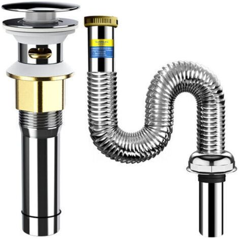 Bonde Lavabo Kit, Ensemble de Bonde de Lavabo de Bain avec Siphon Lavabo Tuyau de Vidange Acier Inoxydable Rétractable 800 mm, Résistant aux Insectes et Aux Odeurs (Argent) (1/4)