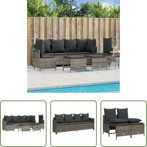 vidaXL Rattanmöbel - 5-tlg. Garten-Sofagarnitur mit Kissen Grau Poly Rattan (1/5)