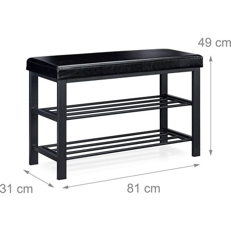 Banc de rangement à chaussures meuble assise tabouret en synthétique 2 niveaux noir (1/2)