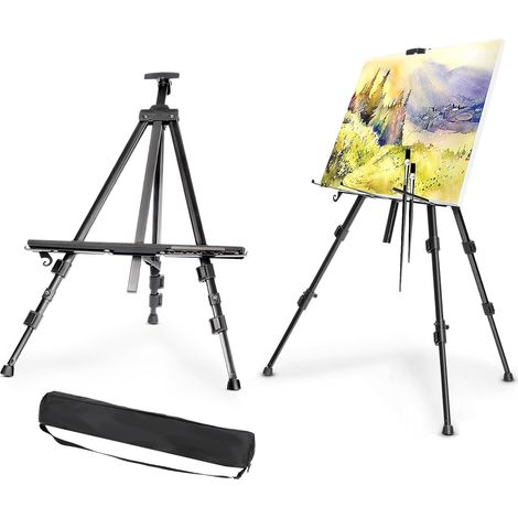 BALLSHOP Caballete de aluminio 52-160 cm ajustable negro pantalla caballete de estudio trípode trípode soporte + bolsa para lienzo póster boda bocetos pintura (1/5)