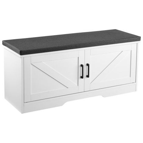 Schuhregalbank Schuhbank (1000 x 355 x 460 mm), Eingangsbank mit gepolstertem Sitzkissen & 2 Scheunentüren, Schuhregal (136 kg belastbar), für Flur Wohnzimmer Schlafzimmer Schwarz Weiß (1/5)