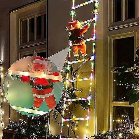 Père Noël grimpant sur une échelle avec lumières LED de 150 cm, port USB et télécommande (1/4)