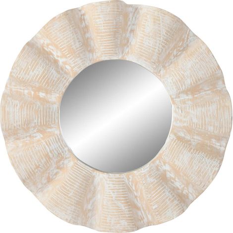 Miroir rond sculpté teck blanc effet décapé style naturel - Blanc décapé teck naturel (1/4)