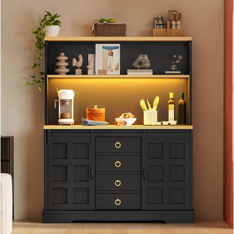 MEUBLIV buffet haut 120x40x150 cm noir – LED, prises USB et rangement (1/5)