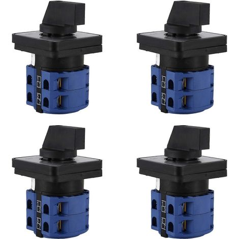 4 interrupteurs rotatifs momentanés en plastique, 2 pôles, 3 positions, 25 A, 660 V CA, bleu et noir. (1/5)