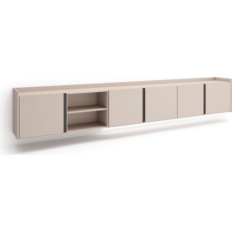 Skraut Home - Mobile TV Soggiorno, Ampio spazio a disposizione, 309x35x50cm, Per TV fino a 80", Sospeso, da appendere, LED, Stile moderno, Beige (1/4)