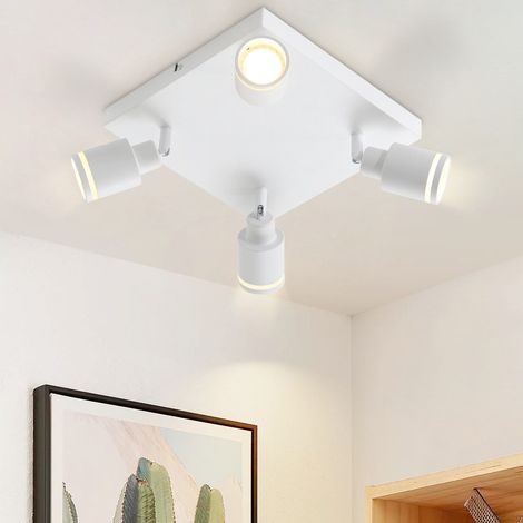 Foco de techo GBLY Lámpara de techo moderna de 4 bombillas: Lámpara de techo giratoria GU10 Lámpara de cocina Lámpara de pasillo cuadrada de metal en blanco para oficina Dormitorio Sin bombilla