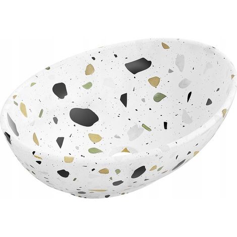 Lavabo cerámico sobre encimera, 40,5x33x14 cm, Blanco/Terrazzo (1/2)