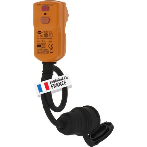 Rallonge électrique avec fiche différentielle 10mA et prise de courant (0,5m de câble noir, utilisation en extérieur, fabriquée en France) (1/5)