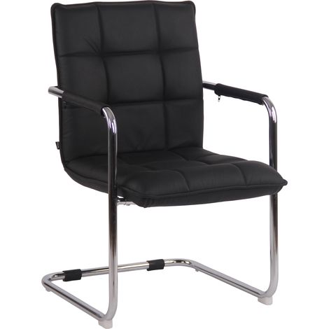 Chaise visiteur fauteuil de bureau sans roulettes en cuir noir cadre métal BUR10473 (1/3)