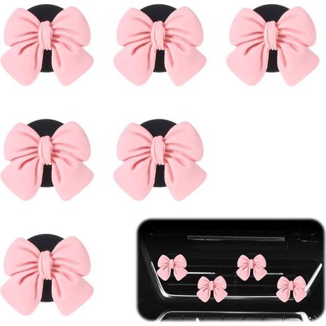 clips rosas con lazo para rejilla de ventilación del coche, clips para coche, clip para salida de aire acondicionado del coche (1/5)
