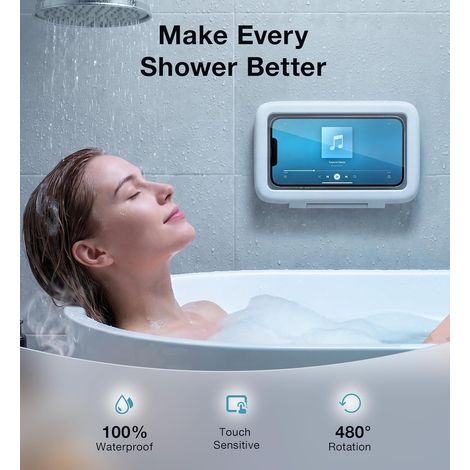 Wasserdichte Dusch-Handyhalterung, um 480° drehbare und verstellbare Badezimmer-Wandhalterung, hochempfindliche, beschlagfreie iPhone-Hülle, Badezimmerzubehör für 4-7 Zoll Mobiltelefone (1/5)