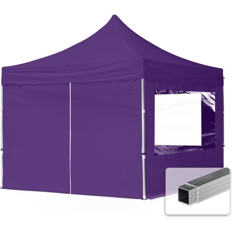 TOOLPORT Gazebo Pieghevole Giardino 3x3m - 4 laterali Alluminio Telo Repelente al agua Padiglione Mercati Sagre viola
