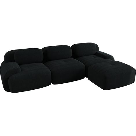Sofá rinconera modular sin montaje de pana negra con reposabrazos anchos y espuma 32D (1/5)