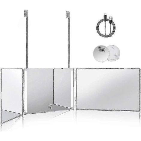 Miroir à 3 volets pour se couper les cheveux soi-même, miroir 360° avec lumières LED, miroir pliable en trois parties rechargeable et réglable en hauteur (1/5)