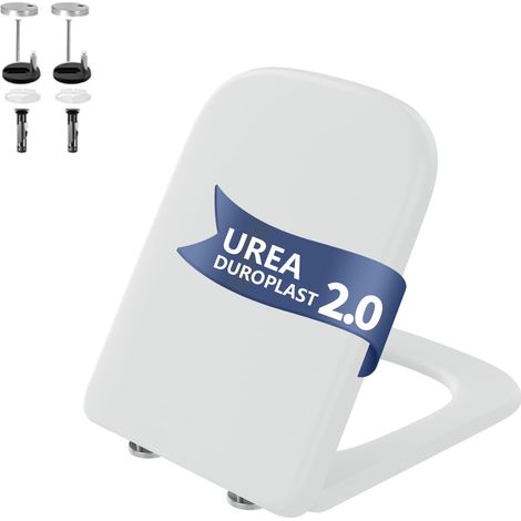 Abattant WC carré professionnel - Descente progressive, Duroplast antibactérien, résistant UV, charnières inox réglables, démontable, capacité 150kg, universel - Couleur : U2010 carré UF blanc (1/5)