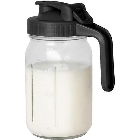 Pichet Mason en verre de 950 ml avec couvercle à clapet et bec verseur - Pichet étanche pour la conservation du lait maternel frais, carafe en verre pour thé glacé infusé à froid (1/5)