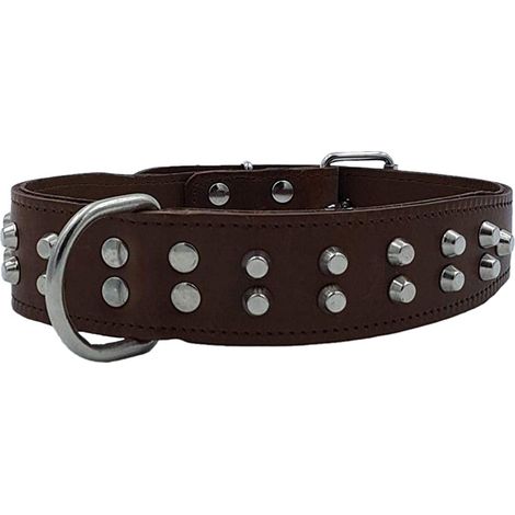 collare per cane in cuoio foderato con 2 file di borchie larg mm 30 lung cm 60 (1/2)