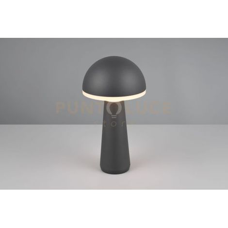 FUNGO LAMPADA DA TAVOLO RICARICABILE ANTRACITE REGOLAZIONE INTESITA' E TEMPERATURA DI COLORE 3.000K - 4.000K - 6.500K IP54 H.31CM LED 2W 200lm, 3000+4000+6500K