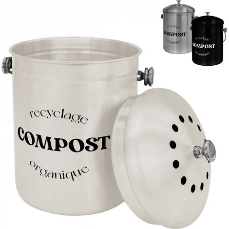 Linxor – Composteur de cuisine 5L en inox – Double filtre anti-odeurs – Design compact pour comptoir – 22 cm de diamètre, 30 cm de hauteur