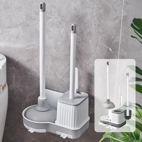 TAKADODO Baño Limpieza Kit: Escobilla, Desatascador, Cepillo Grietas con Soporte Pared Blanco (1/5)