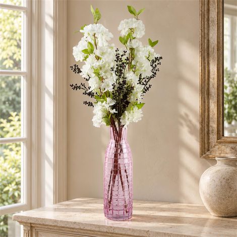 100cm White Artificial Blossom and Berries Glass Vase Premium (1/5)